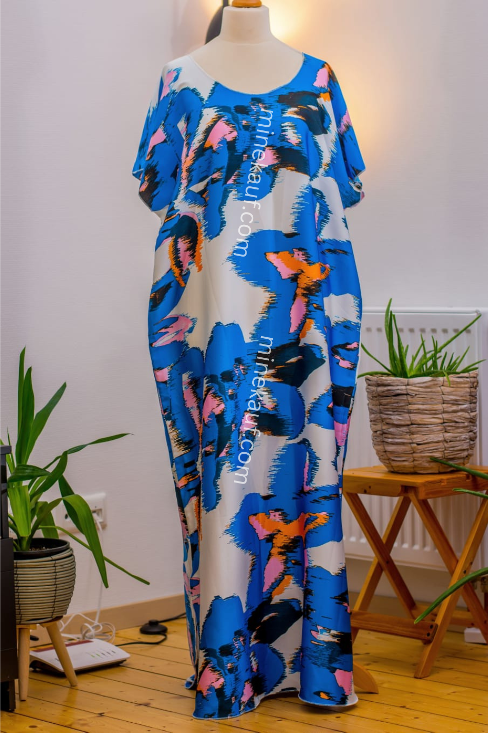 Luxury Crepe Silk Boubou Maxi Dress | One Size Free (S–L) | 140cm | Ocean Abstract