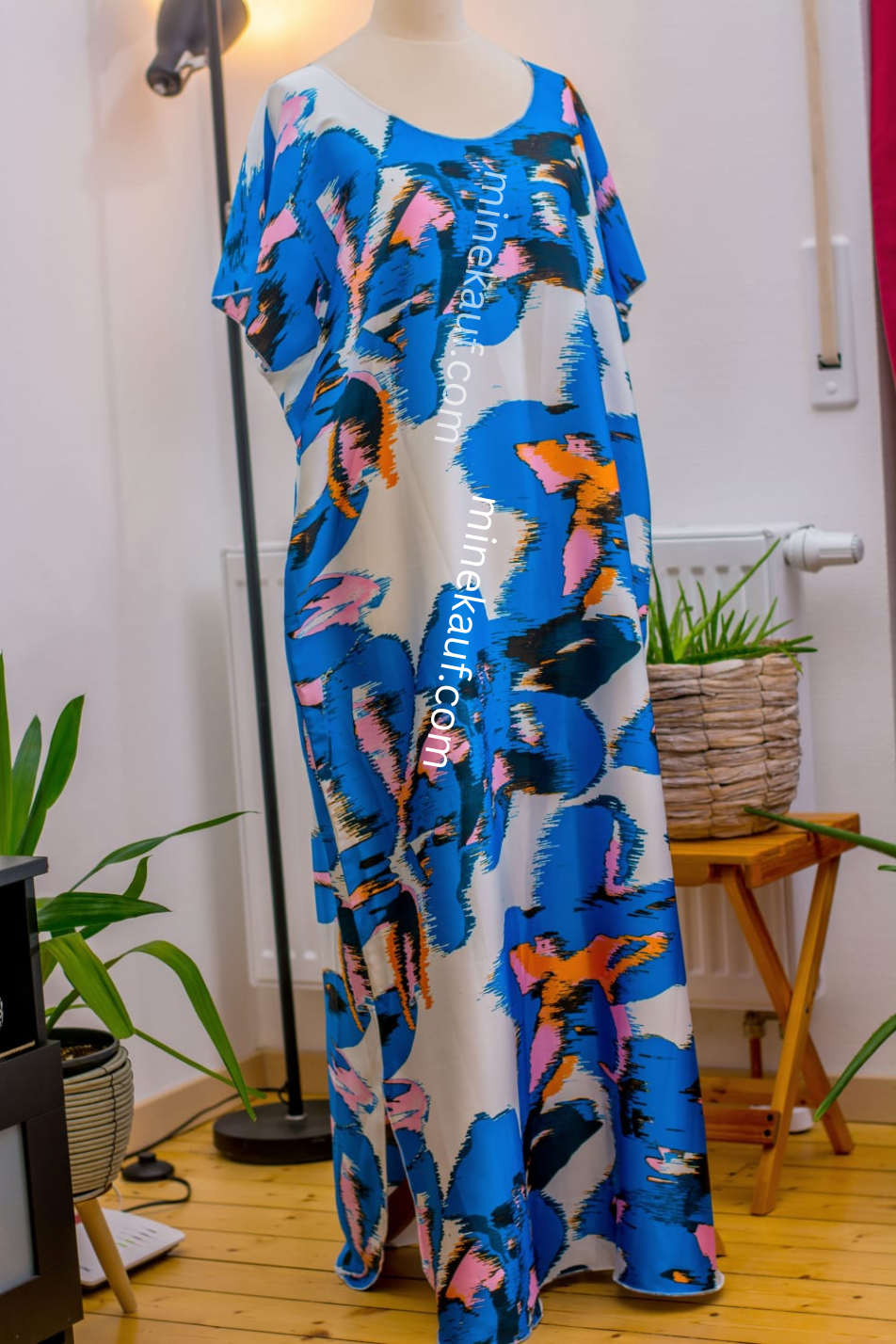 Luxury Crepe Silk Boubou Maxi Dress | One Size Free (S–L) | 140cm | Ocean Abstract