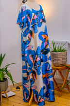 Luxury Crepe Silk Boubou Maxi Dress | One Size Free (S–L) | 140cm | Ocean Abstract