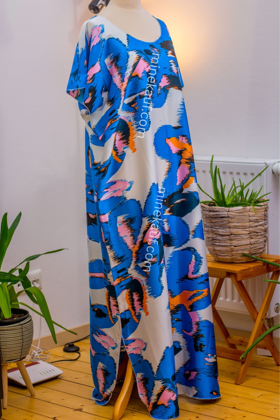 Luxury Crepe Silk Boubou Maxi Dress | One Size Free (S–L) | 140cm | Ocean Abstract