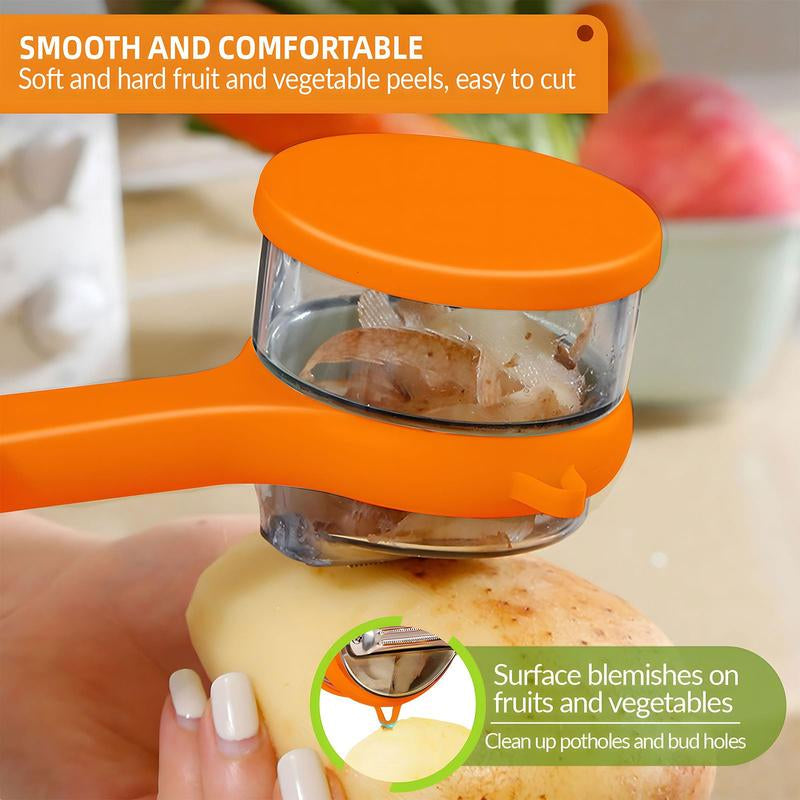 Peeling Knife with Storage Box, Upgrade Vegetable Peeler with Storage Bucket, Ergonomic Non-Slip Handle Stainless Steel Swivel Vegetable Peeler for Fruit Carrot Veggie Potatoes Peeler (Orange)