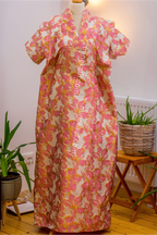 Luxury Damask Boubou Maxi Dress | One Size Free (S–L) | 140cm | Blush Bloom