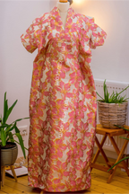 Luxury Damask Boubou Maxi Dress | One Size Free (S–L) | 140cm | Blush Bloom