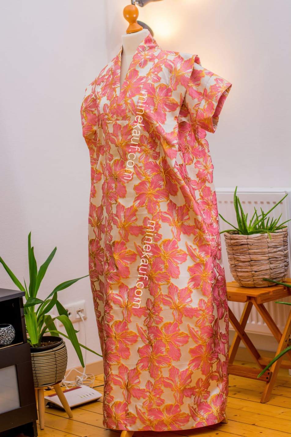 Luxury Damask Boubou Maxi Dress | One Size Free (S–L) | 140cm | Blush Bloom