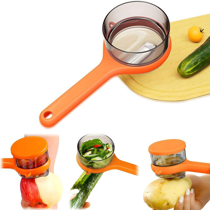 Peeling Knife with Storage Box, Upgrade Vegetable Peeler with Storage Bucket, Ergonomic Non-Slip Handle Stainless Steel Swivel Vegetable Peeler for Fruit Carrot Veggie Potatoes Peeler (Orange)