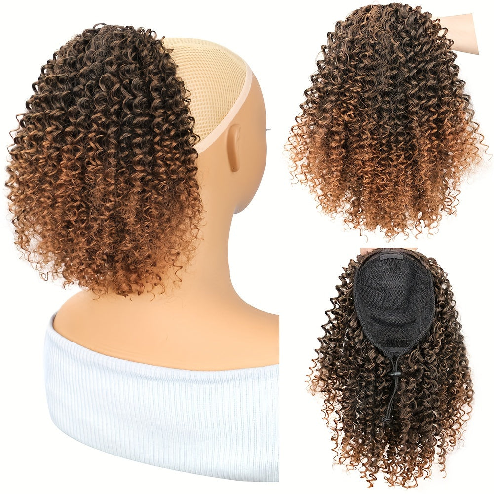 Short Afro Kinky Curly Drawstring Ponytail – 25cm Voluminous Synthetic Clip-In Extension for Effortless Natural Style
