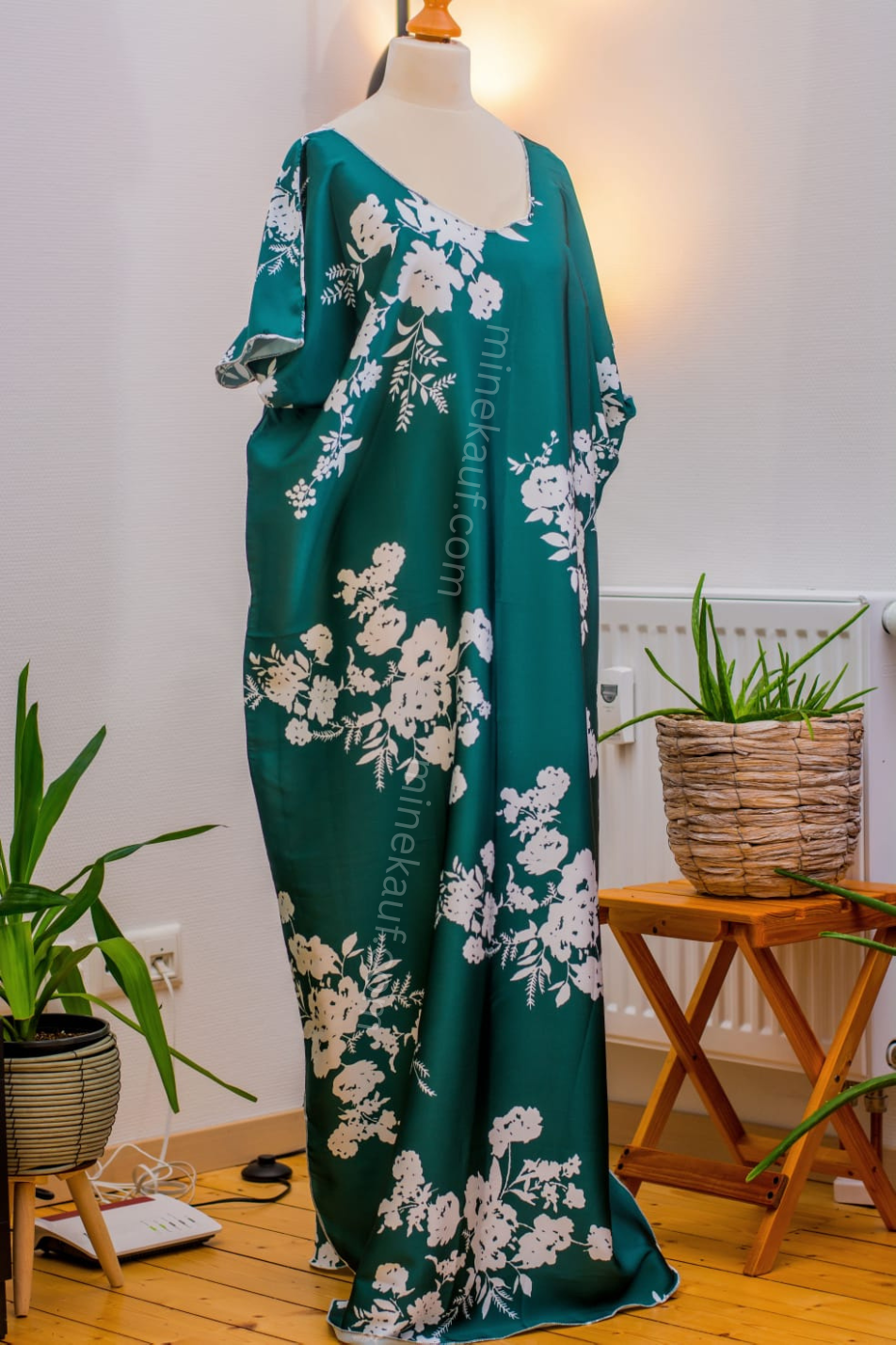 Luxury Crepe Silk Boubou Maxi Dress | One Size Free (S–L) | 140cm | Emerald Green Floral