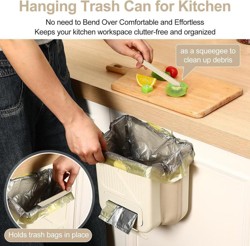 Foldable Kitchen Trash Can with Lid – Hanging Garbage Bin & Organizer, Space-Saving Kitchen Waste Management Bucket, Household Storage Accessory for Home, Cabinets, Bathroom, RV, and Camping