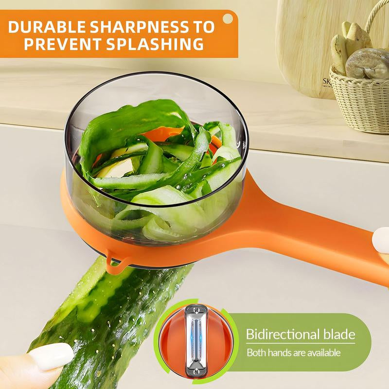 Peeling Knife with Storage Box, Upgrade Vegetable Peeler with Storage Bucket, Ergonomic Non-Slip Handle Stainless Steel Swivel Vegetable Peeler for Fruit Carrot Veggie Potatoes Peeler (Orange)