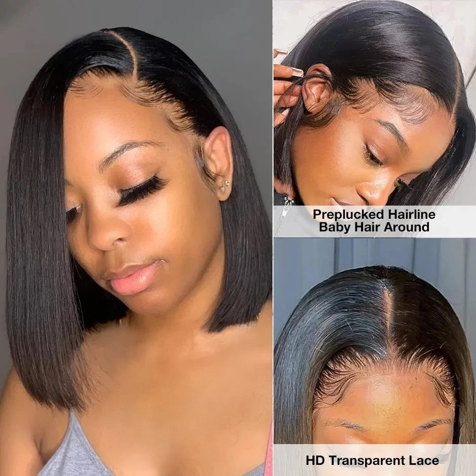 Bob Length 180% Density Virgin Straight HD Full Lace Frontal Wig Human Hair
