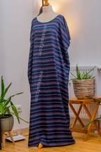 Luxury Crepe Silk Boubou Maxi Dress | One Size Free (S–L) | 140cm | Midnight Stripe