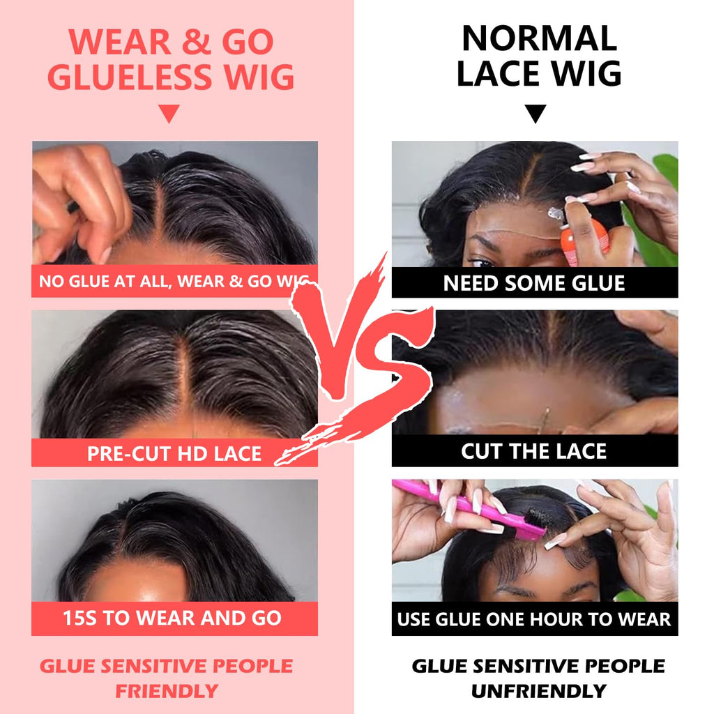 Glueless Wig Human Hair Wear and Go Pre Plucked 4X4 HD Lace Front Pre Cut Body Wave Lace Front Wigs Natural Hairline Wigs Natural Color 180 Density (16 Inch)
