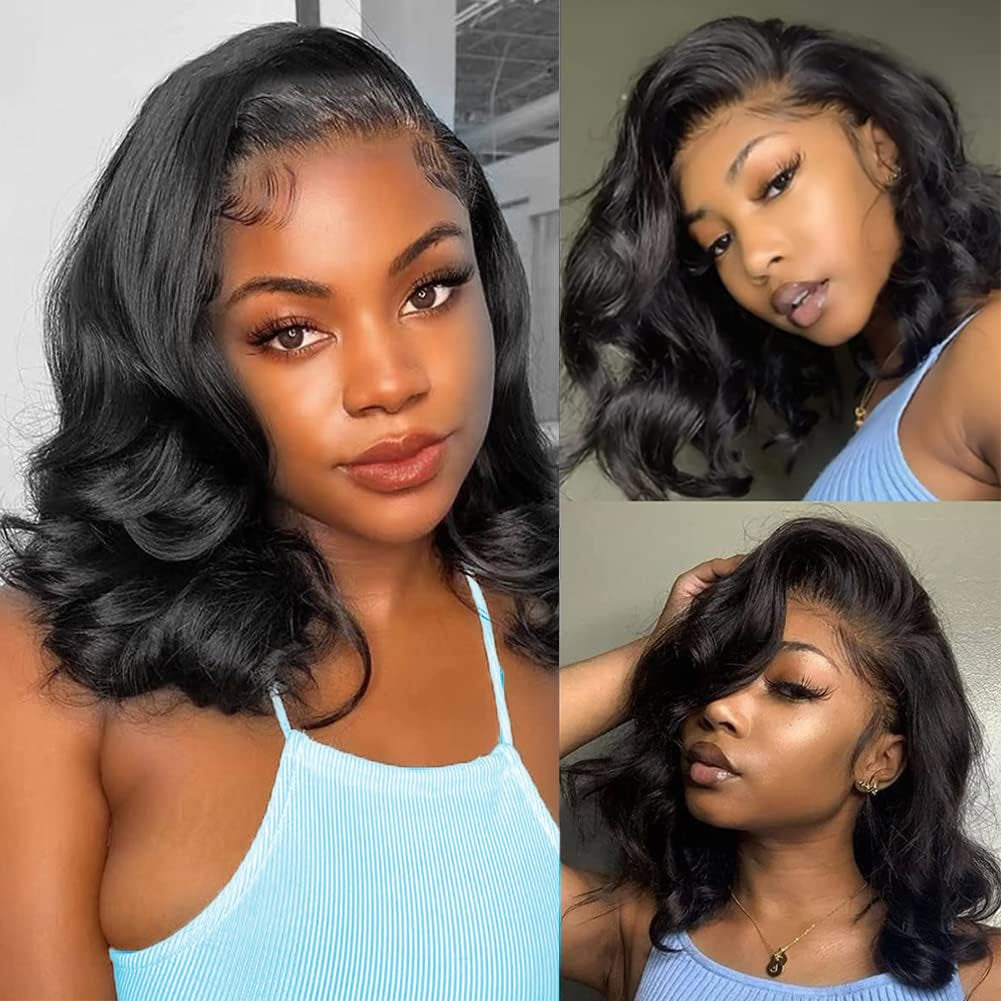 Glueless Wig Human Hair Wear and Go Pre Plucked 4X4 HD Lace Front Pre Cut Body Wave Lace Front Wigs Natural Hairline Wigs Natural Color 180 Density (16 Inch)
