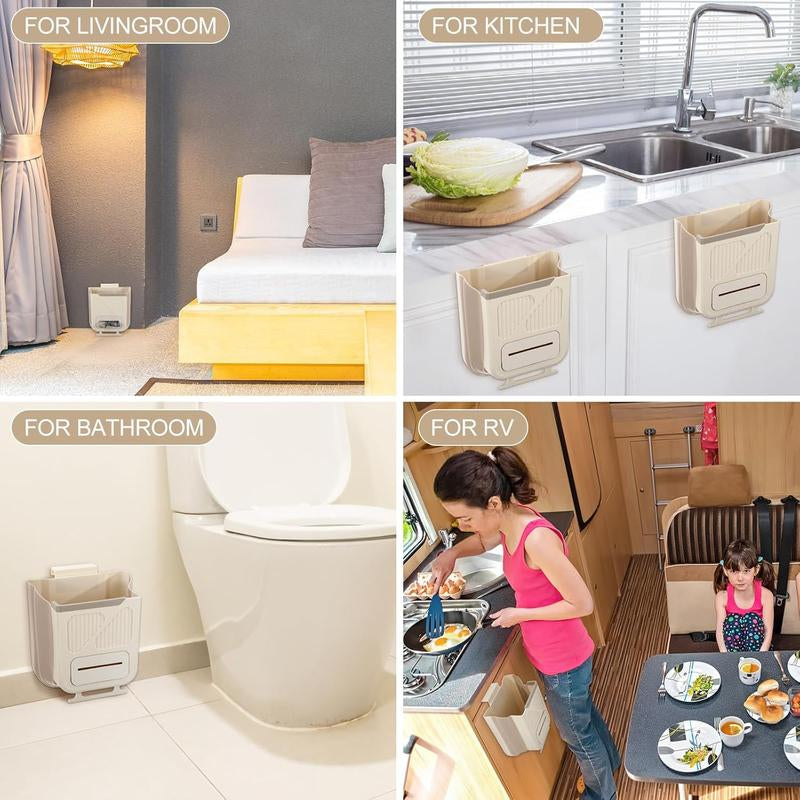 Foldable Kitchen Trash Can with Lid – Hanging Garbage Bin & Organizer, Space-Saving Kitchen Waste Management Bucket, Household Storage Accessory for Home, Cabinets, Bathroom, RV, and Camping