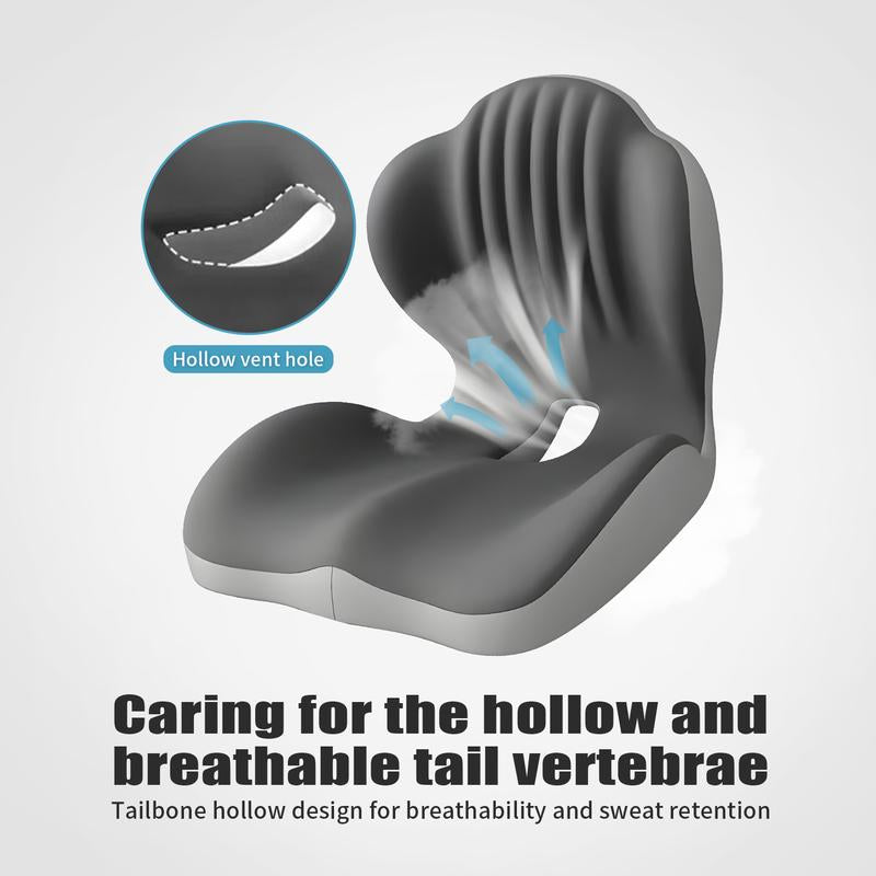 Anti-Slip Memory Foam Seat Cushion, Office and Driving Back Support Cushion, Ergonomic Design, Helps Relieve Body Support Pressure, Priced under $50.