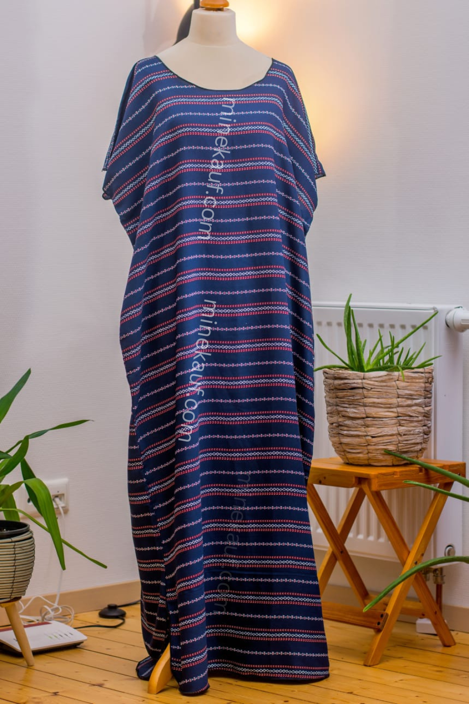 Luxury Crepe Silk Boubou Maxi Dress | One Size Free (S–L) | 140cm | Midnight Stripe