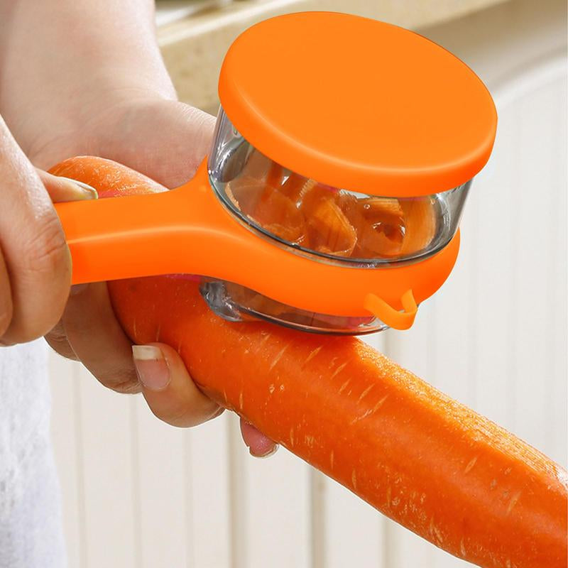 Peeling Knife with Storage Box, Upgrade Vegetable Peeler with Storage Bucket, Ergonomic Non-Slip Handle Stainless Steel Swivel Vegetable Peeler for Fruit Carrot Veggie Potatoes Peeler (Orange)