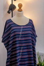 Luxury Crepe Silk Boubou Maxi Dress | One Size Free (S–L) | 140cm | Midnight Stripe