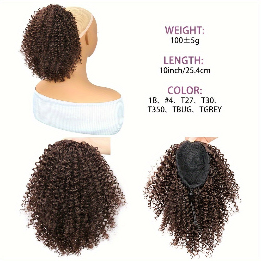 Short Afro Kinky Curly Drawstring Ponytail – 25cm Voluminous Synthetic Clip-In Extension for Effortless Natural Style
