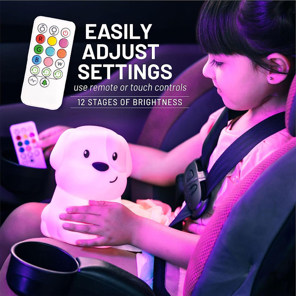 Pepper the Puppy Dog Squishy Silicone Night Light for Kids | Cute Night Light with Remote & Touch Control for Baby & Toddler Bedrooms | Color Changing Animal Lamp | Soft Portable Nightlight