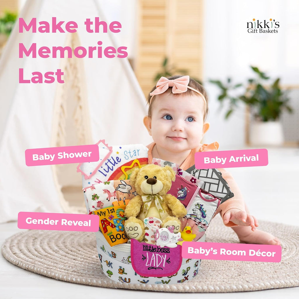 Bundle of Joy Deluxe New Baby Girl Gift Set | Baby Essentials for Expecting Moms & Parents | 25-Piece Newborn Gift Basket Hamper Layette Set for Gender Reveal | Pink -