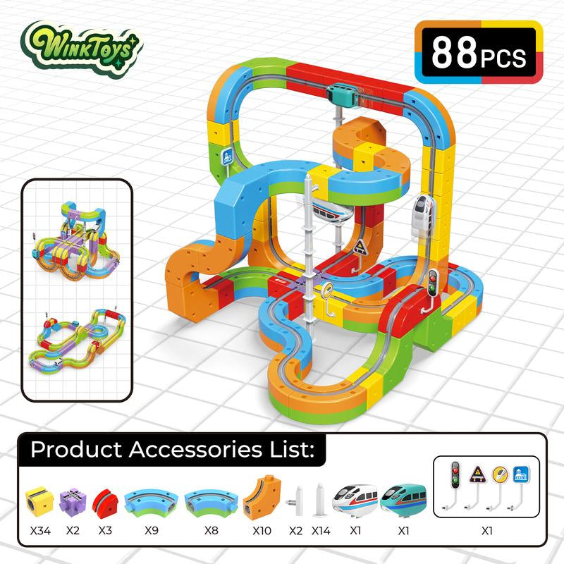 Magic Rail Block,Winktoys DIY Track Set,Building Block,Creative DIY Construction Set,Gravity-Defying, Upside-Down Driving,Led,Christmas Gift,Gift for Kids,Magic RAIL CUBE