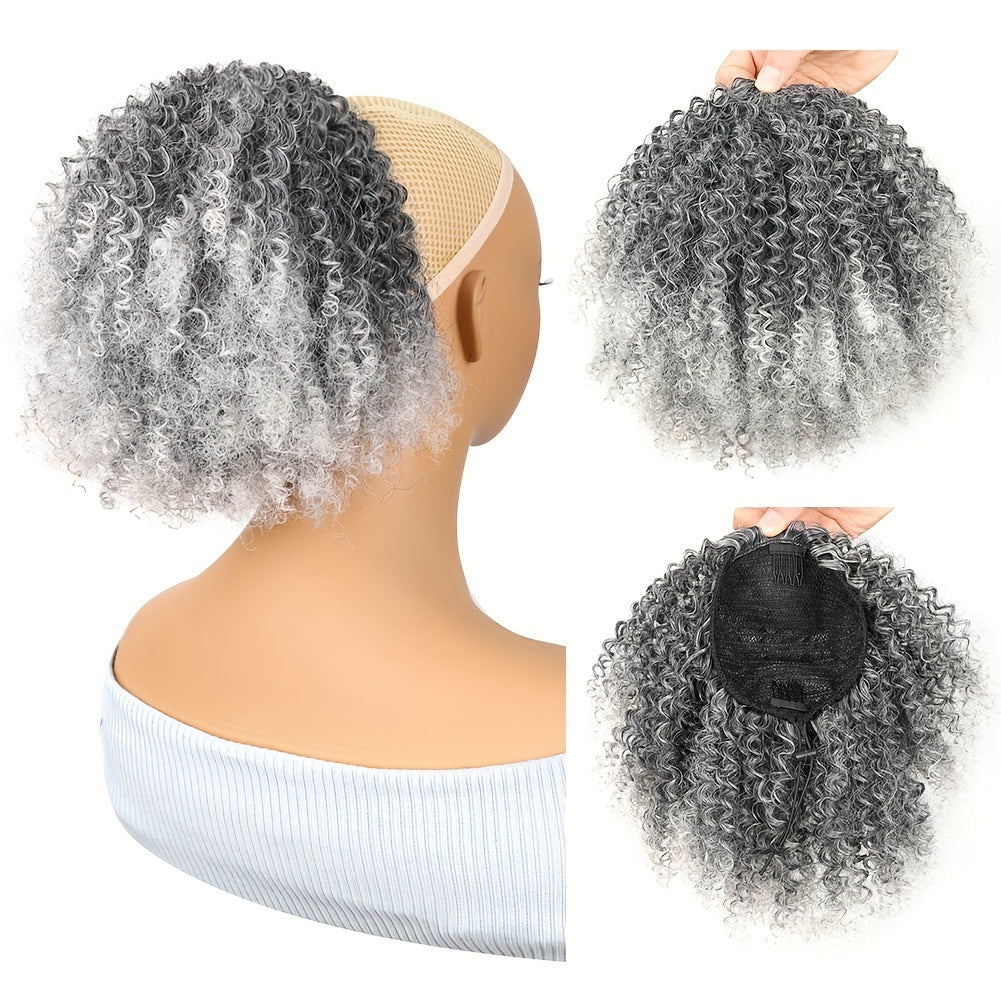 Short Afro Kinky Curly Drawstring Ponytail – 25cm Voluminous Synthetic Clip-In Extension for Effortless Natural Style