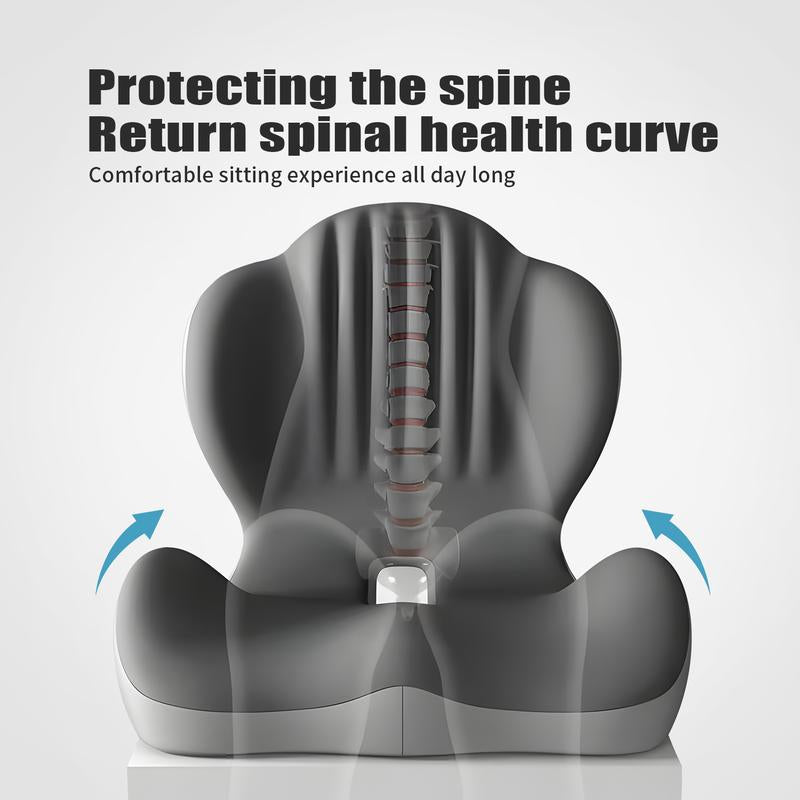 Anti-Slip Memory Foam Seat Cushion, Office and Driving Back Support Cushion, Ergonomic Design, Helps Relieve Body Support Pressure, Priced under $50.