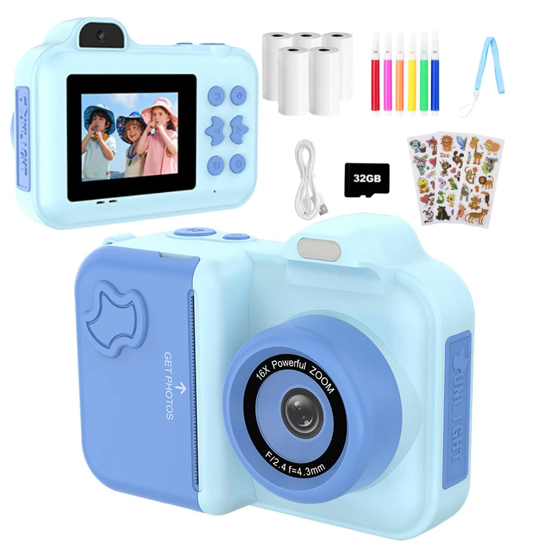 Instant Print Camera – HD Dual Lens, 16x Zoom, 1080P Video, MP3, Games & Instant Printing – Perfect Creative Gift for Kids