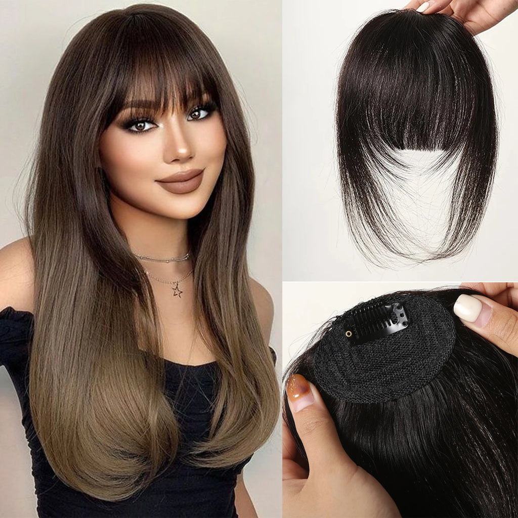100% Human Hair Clip-In Bangs with Sideburns – Natural Blunt Fringe, Real Remy Hair, Easy Clip Attachment, Instantly Transforms Your Look