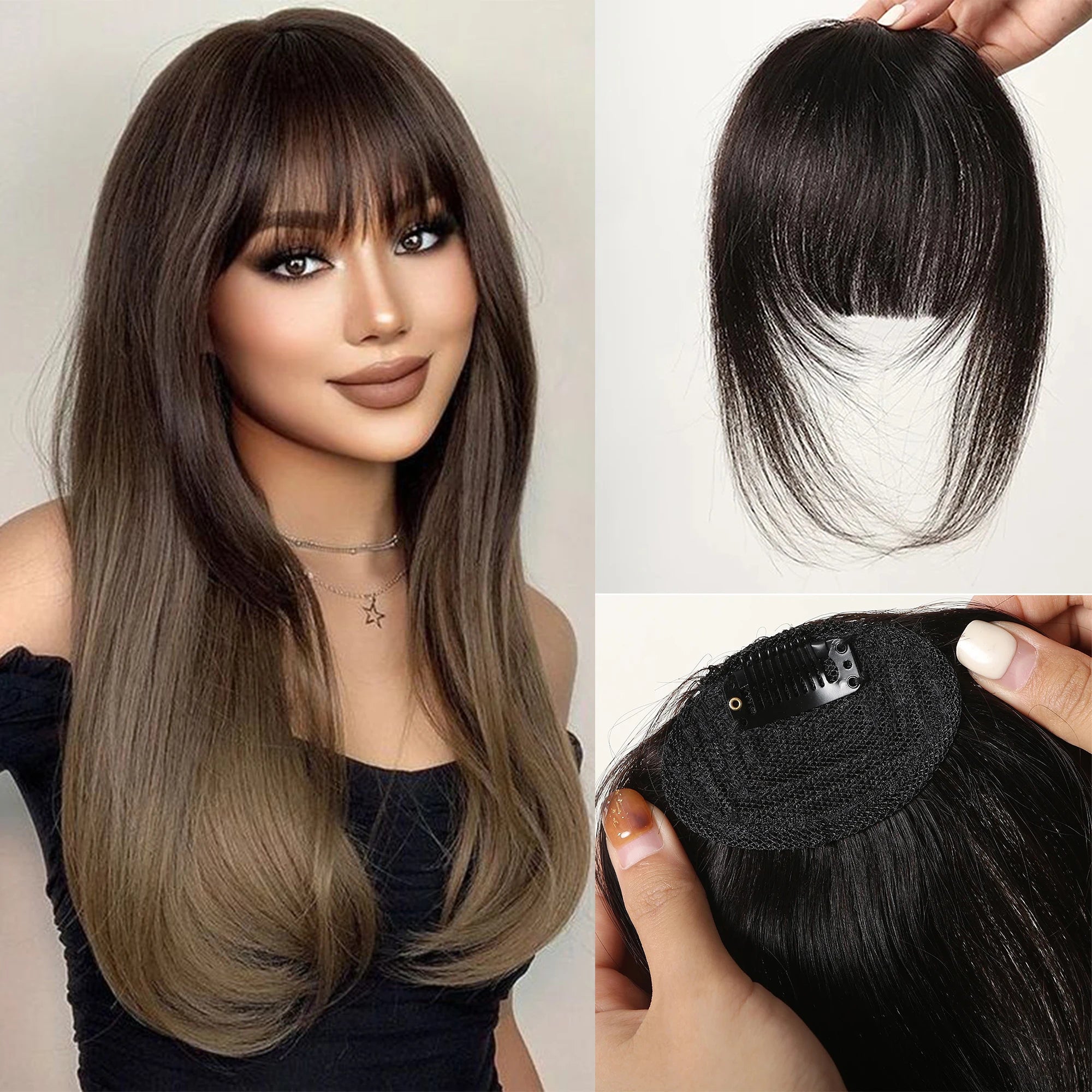 100% Human Hair Clip-In Bangs with Sideburns – Natural Blunt Fringe, Real Remy Hair, Easy Clip Attachment, Instantly Transforms Your Look