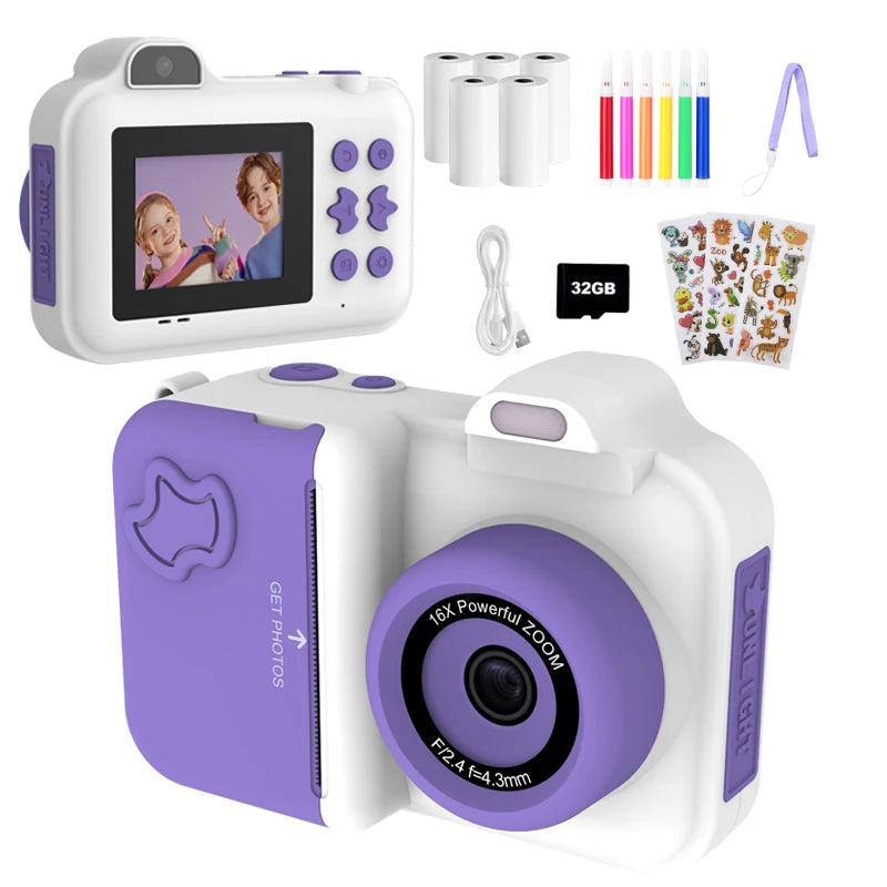 Instant Print Camera – HD Dual Lens, 16x Zoom, 1080P Video, MP3, Games & Instant Printing – Perfect Creative Gift for Kids