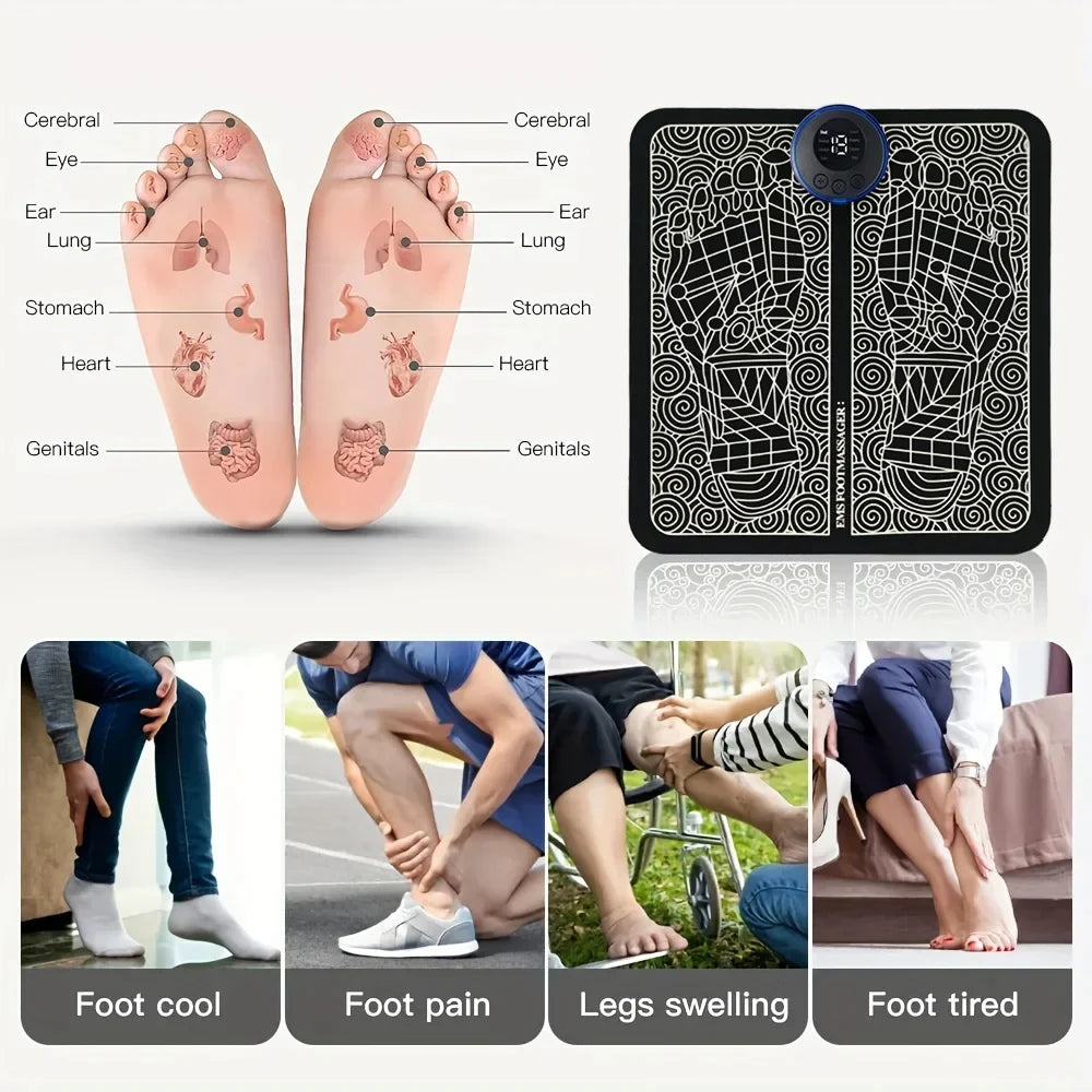 Electric Foot Massager Pad | Muscle Relaxation & Circulation | Portable Rechargeable Massage Mat