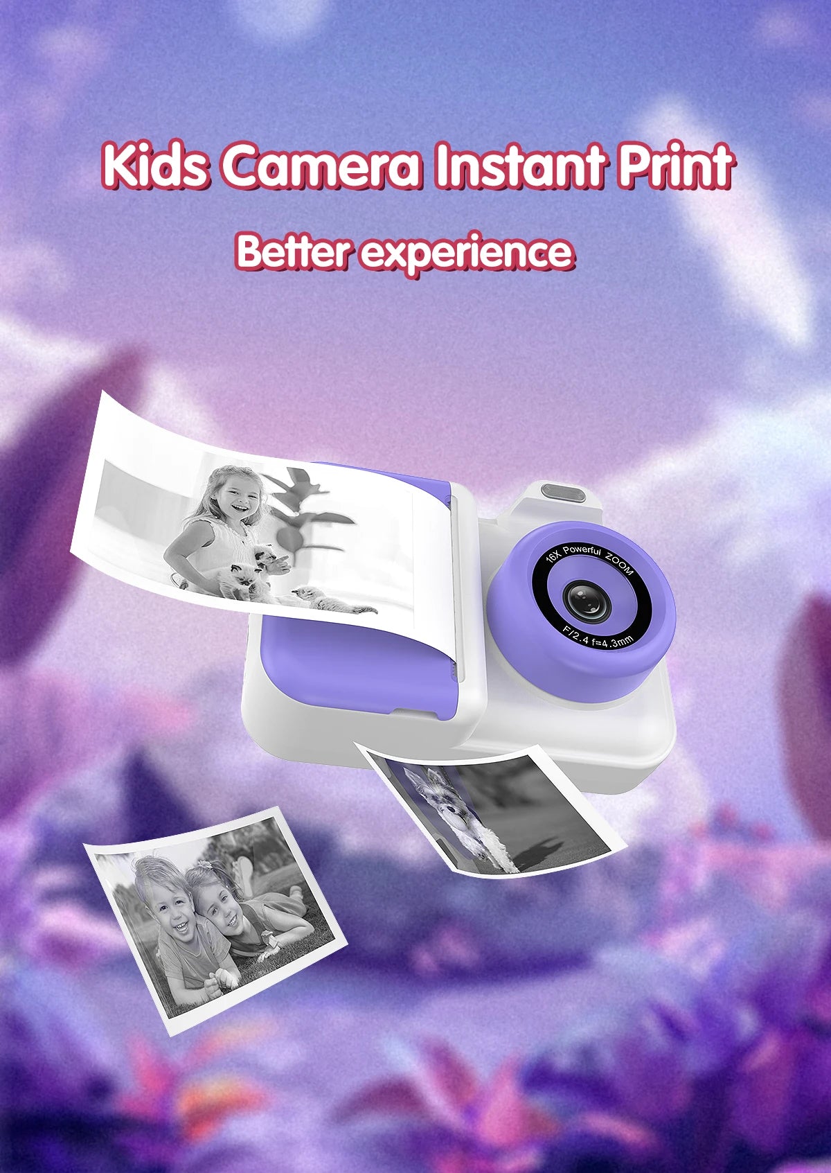 Instant Print Camera – HD Dual Lens, 16x Zoom, 1080P Video, MP3, Games & Instant Printing – Perfect Creative Gift for Kids