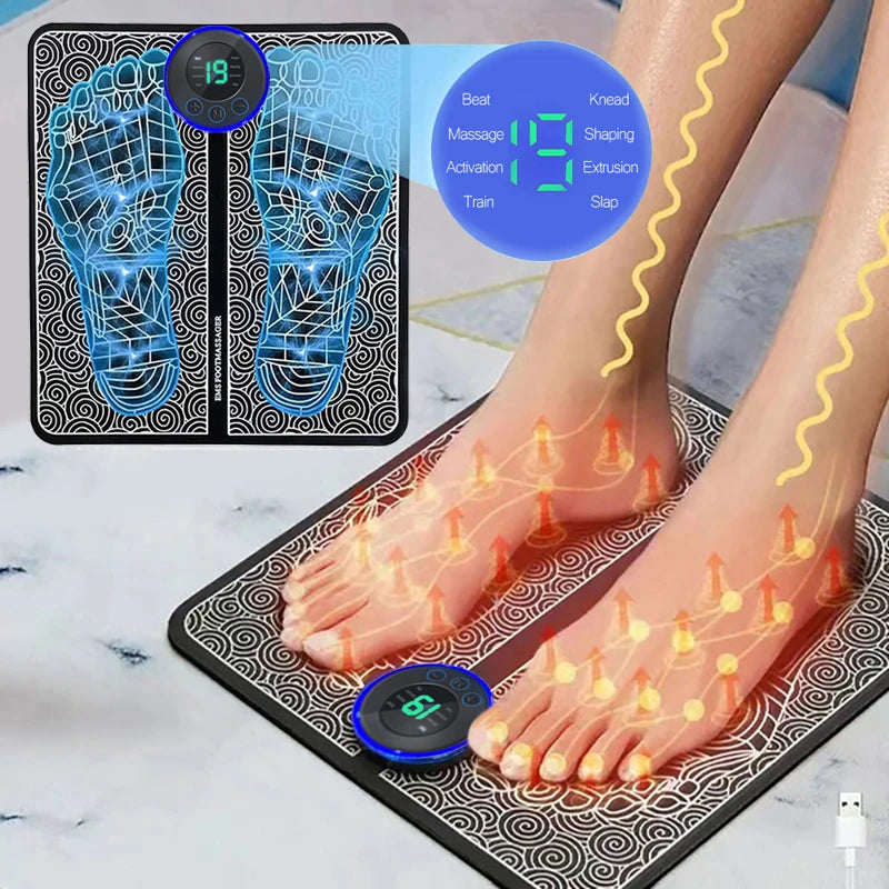 Electric Foot Massager Pad | Muscle Relaxation & Circulation | Portable Rechargeable Massage Mat
