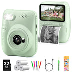 Kids Instant Print Camera – 3" HD 1080P Screen, 32MP, Zero-Ink Printing, 32GB SD Card & 3 Paper Rolls – Perfect Gift for Ages 6–12