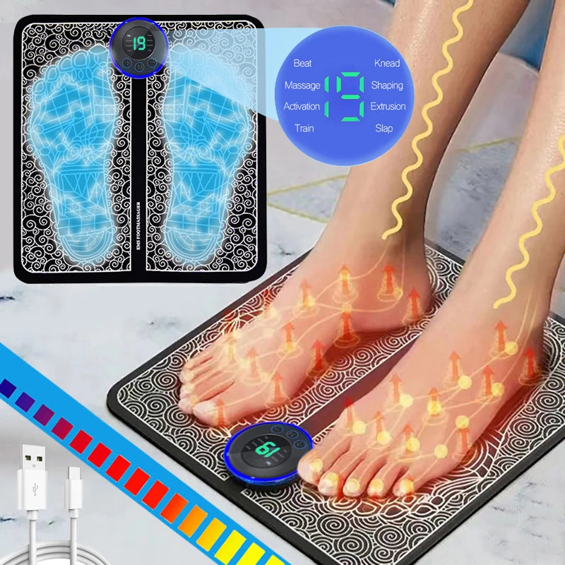 Electric Foot Massager Pad | Muscle Relaxation & Circulation | Portable Rechargeable Massage Mat