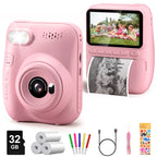 Kids Instant Print Camera – 3" HD 1080P Screen, 32MP, Zero-Ink Printing, 32GB SD Card & 3 Paper Rolls – Perfect Gift for Ages 6–12