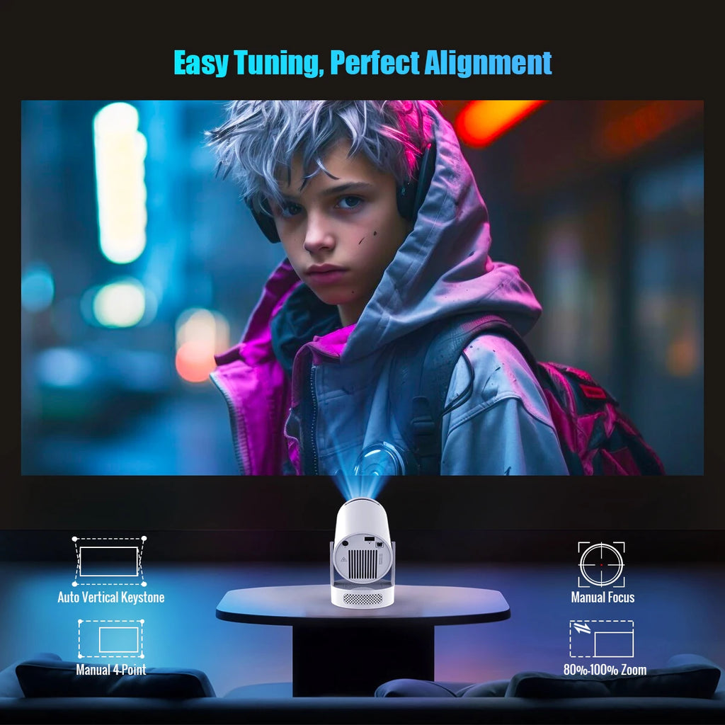 Portable Smart Mini Projector | Android 11 | HD 720P Native | 4K Input Support | Wi-Fi & Bluetooth | Home & Outdoor