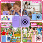 Instant Print Camera – HD Dual Lens, 16x Zoom, 1080P Video, MP3, Games & Instant Printing – Perfect Creative Gift for Kids