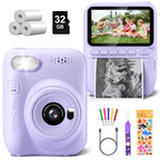 Kids Instant Print Camera – 3" HD 1080P Screen, 32MP, Zero-Ink Printing, 32GB SD Card & 3 Paper Rolls – Perfect Gift for Ages 6–12