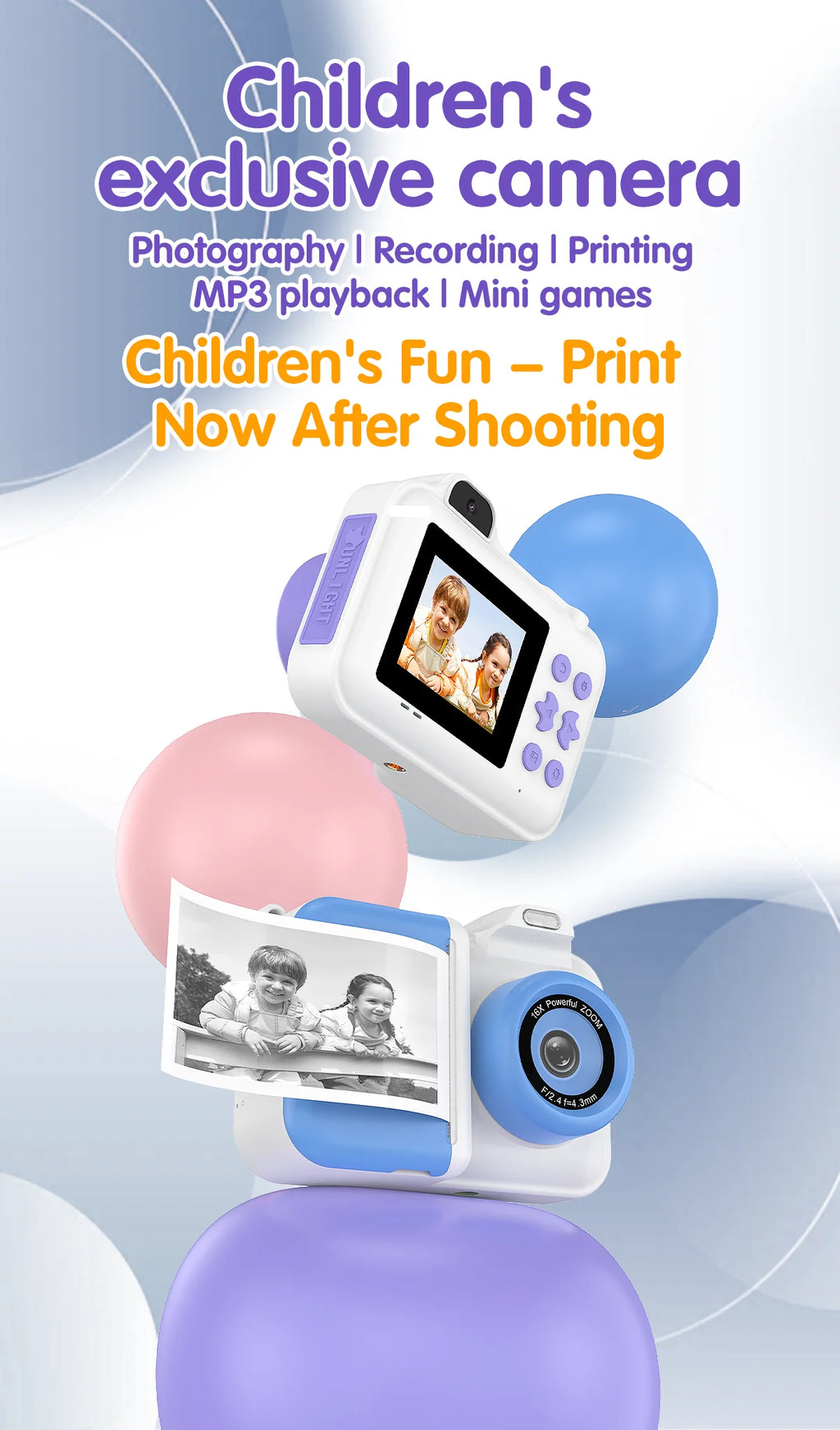 Instant Print Camera – HD Dual Lens, 16x Zoom, 1080P Video, MP3, Games & Instant Printing – Perfect Creative Gift for Kids