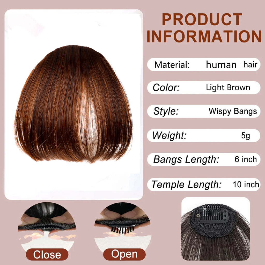 100% Human Hair Clip-In Bangs with Sideburns – Natural Blunt Fringe, Real Remy Hair, Easy Clip Attachment, Instantly Transforms Your Look
