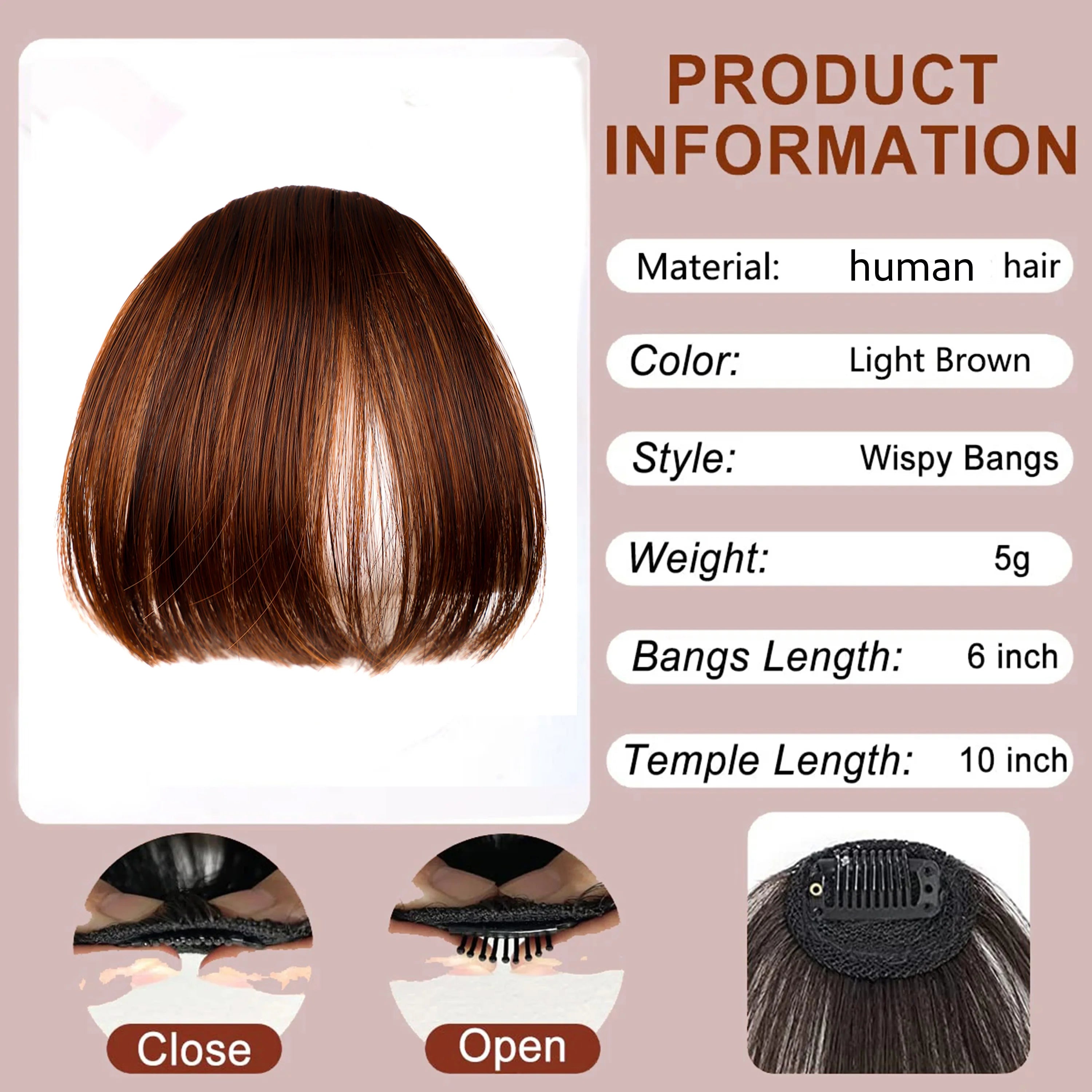 100% Human Hair Clip-In Bangs with Sideburns – Natural Blunt Fringe, Real Remy Hair, Easy Clip Attachment, Instantly Transforms Your Look