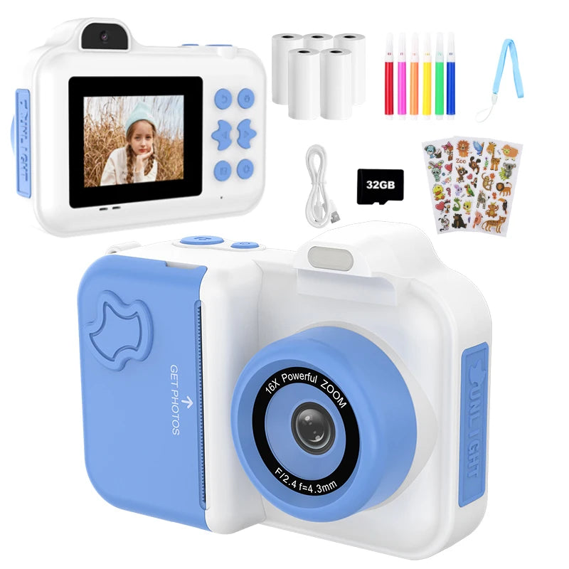 Instant Print Camera – HD Dual Lens, 16x Zoom, 1080P Video, MP3, Games & Instant Printing – Perfect Creative Gift for Kids