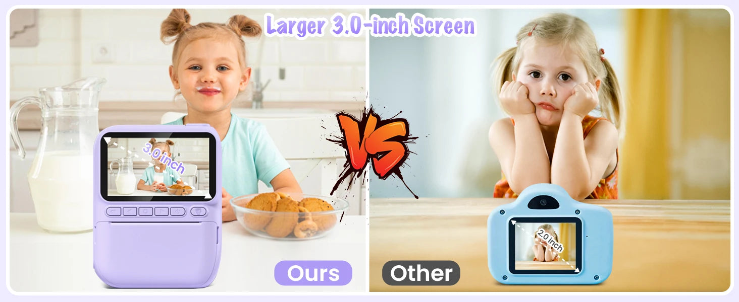 Kids Instant Print Camera – 3" HD 1080P Screen, 32MP, Zero-Ink Printing, 32GB SD Card & 3 Paper Rolls – Perfect Gift for Ages 6–12
