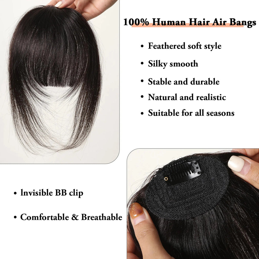 100% Human Hair Clip-In Bangs with Sideburns – Natural Blunt Fringe, Real Remy Hair, Easy Clip Attachment, Instantly Transforms Your Look