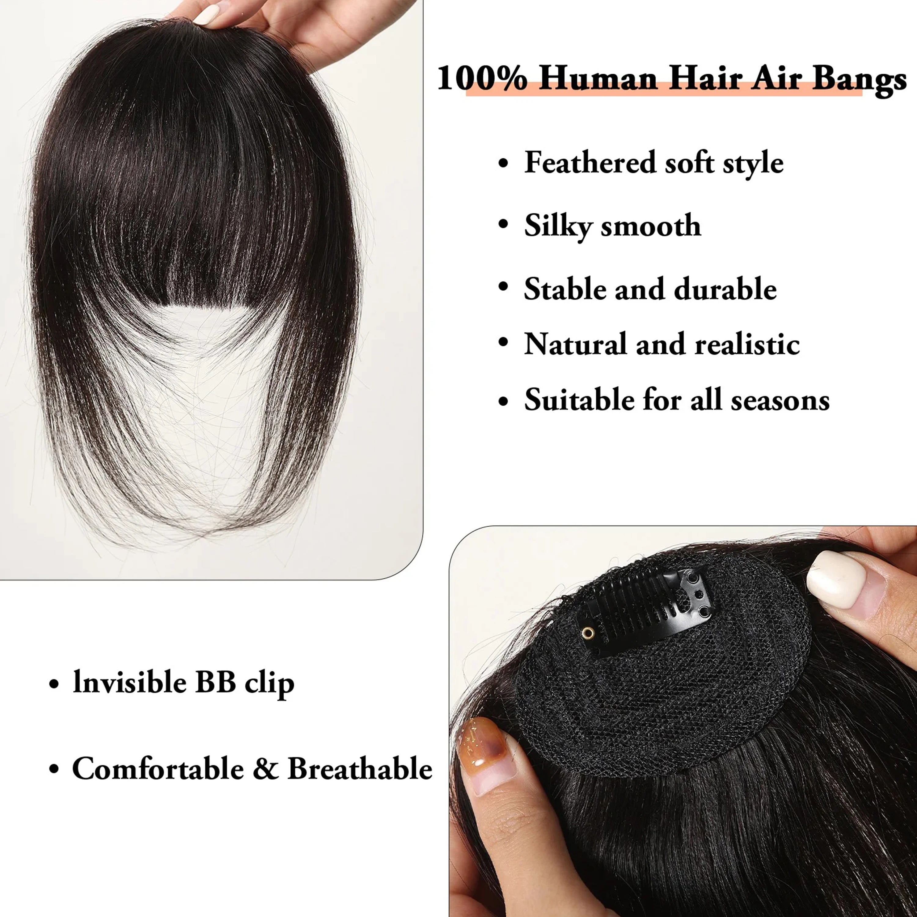100% Human Hair Clip-In Bangs with Sideburns – Natural Blunt Fringe, Real Remy Hair, Easy Clip Attachment, Instantly Transforms Your Look