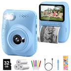 Kids Instant Print Camera – 3" HD 1080P Screen, 32MP, Zero-Ink Printing, 32GB SD Card & 3 Paper Rolls – Perfect Gift for Ages 6–12