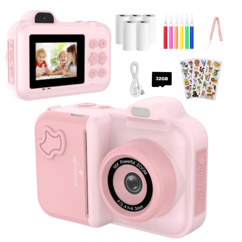 Instant Print Camera – HD Dual Lens, 16x Zoom, 1080P Video, MP3, Games & Instant Printing – Perfect Creative Gift for Kids